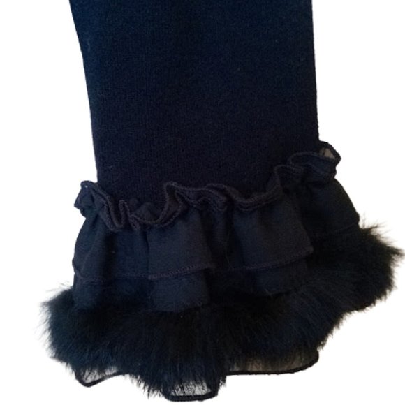 Black Long Sleeve Sweater with Faux Fur Trim Size Large - Picture 3 of 5